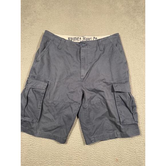 NAUTICA JEANS CO Mens 36W Dark Blue Grey Cargo Multi-Pocket Shorts Outdoor - Picture 1 of 10